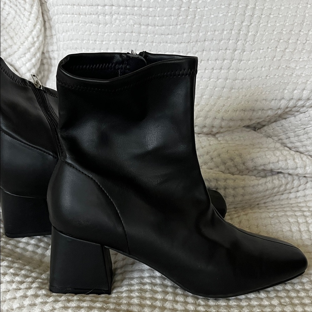 Black Ankle Booties with Block Heel - Women. Like new!